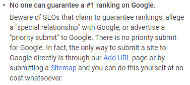 Even Google Warns Against Guarantees Of #1 Ranking